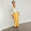NEVER FULLY DRESSED Yellow Cotton Linen Mosaic Jaspre Skirt