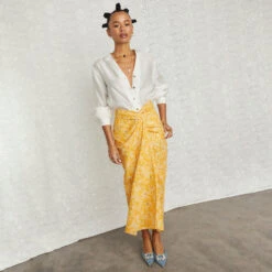 NEVER FULLY DRESSED Yellow Cotton Linen Mosaic Jaspre Skirt