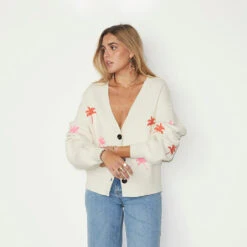 NEVER FULLY DRESSED Cream Cardigan With Embroidered Palm