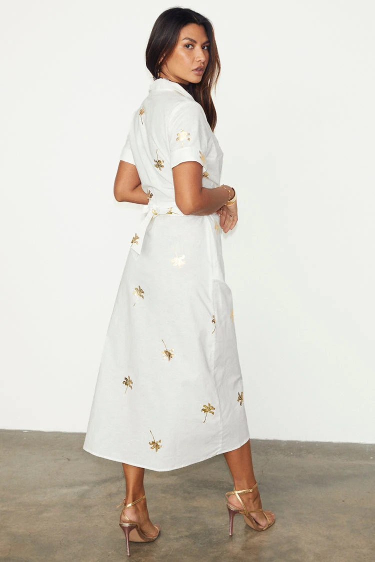 NEVER FULLY DRESSED White Cotton Linen Brooklyn Dress With Gold Fleck - Image 9