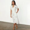 NEVER FULLY DRESSED White Cotton Linen Brooklyn Dress With Gold Fleck