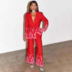 Red And Pink Lace Frany Blazer Petite