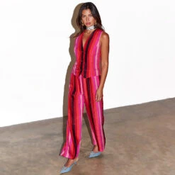 NEVER FULLY DRESSED Pink Stripe Elisa Trousers