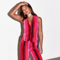 NEVER FULLY DRESSED Pink Stripe Waistcoat