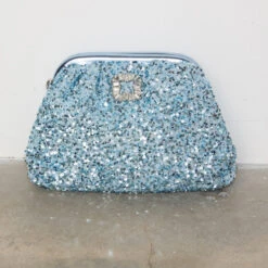 NEVER FULLY DRESSED Ice Blue Sequin Clutch Bag