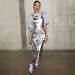 NEVER FULLY DRESSED Silver Pinafore Dress