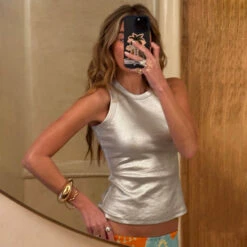 NEVER FULLY DRESSED Silver Ribbed Tank Top