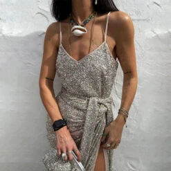 NEVER FULLY DRESSED Silver Sequin Cami Top