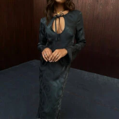 NEVER FULLY DRESSED Charcoal Snake Jacquard Maeve Dress