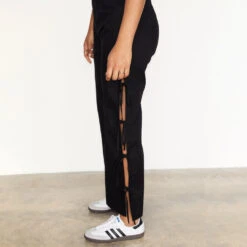 NEVER FULLY DRESSED Black Cotton Linen Tie Side Trousers