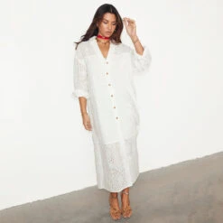 NEVER FULLY DRESSED White Palm Broderie Jenna Shirt Dress