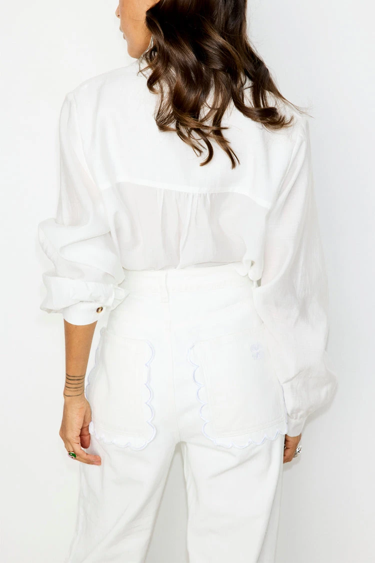 NEVER FULLY DRESSED Ecru Scallop Detail Jeans - Image 3