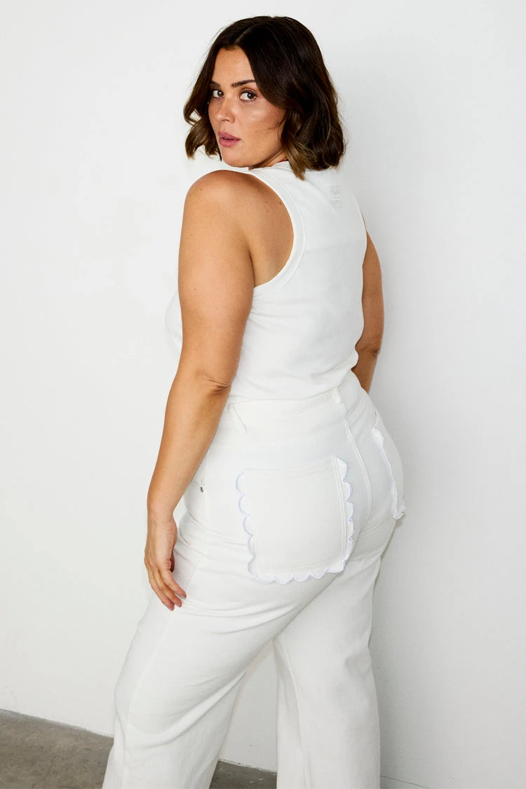 NEVER FULLY DRESSED Ecru Scallop Detail Jeans - Image 4