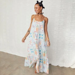 NEVER FULLY DRESSED White Island Cross Stitch Maxi Dress