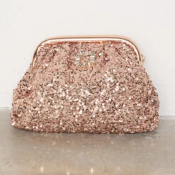 NEVER FULLY DRESSED Gold Sequin Clutch Bag