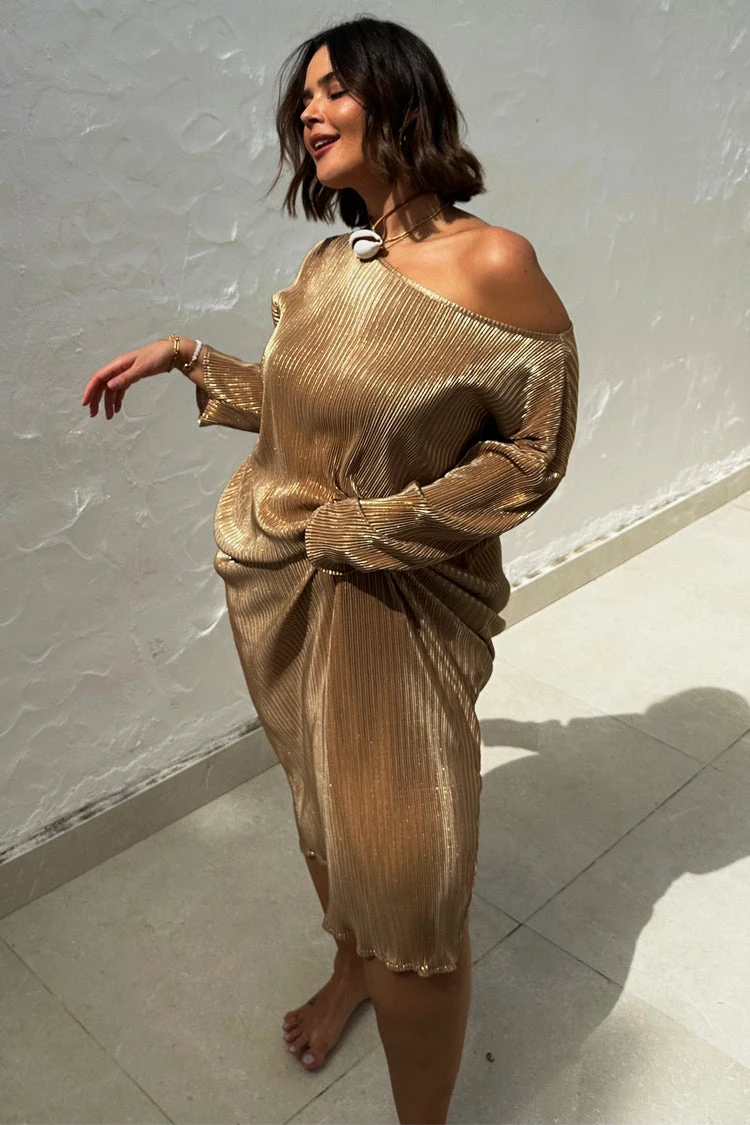 NEVER FULLY DRESSED Gold Plisse Jem Dress - Image 4