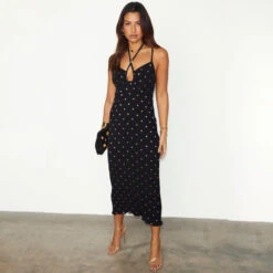 NEVER FULLY DRESSED Black Megan Plisse Dress